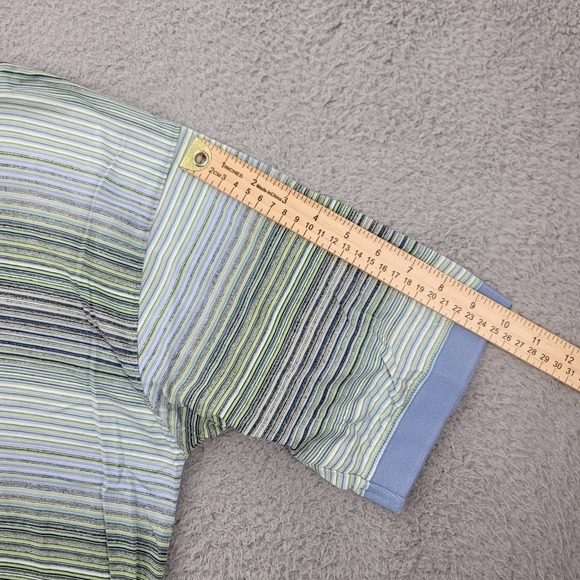 Alan Flusser Shirt Mens Medium Green Striped Polo‎ Golf Classic - Picture 10 of 12